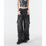 2024 Harajuku retro gear patch jeans for men and women European and American high street fashion brand loose straight y2k jeans