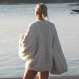 Vintage Knitted Sweater Women Elegant Casual Oversize Pullover Long Sleeve Autumn Winter Solid Lady Twist Sweater Loose
