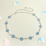 women's Blue waist chain  flower luxury brand with acrylic belt dress