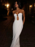 Sexy Women's Summer Sleeveless Black Dress 2024 Elegant Strapless Backless Slim Hollow Out White Beach Dresses Vacation Outfit