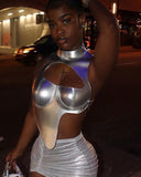Y2K Sexy Leather Women Tank Top Hollow Sleeveless Backless Bandage Skinny Irregular Summer Trend Streetwear Slim Vest