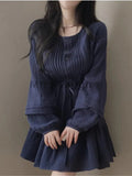 Chic Summer Elegant One Piece Dress Women French Vintage Long Sleeve Patchwork Dresses Female Korean Fashion Simple Sweet Dress