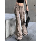 Women's Jeans Wash Micro Horn Stereoscopic Pocket Jeans Autumn New Design Sense Trend Elegant Floor Dragging Pants Lady Clothing