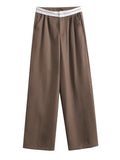 Women Fashion Side Pockets Patchwork Straight Pants Vintage High Waist Zipper Fly Female Casual Trousers Mujer