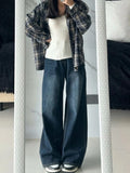 DERMEARNE Womens Jeans Baggy Jeans Y2k Retro  Loose Straight Leg Washed Denim High Waist Slimming Comfort Fit Long Pants For Women