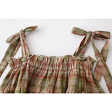 Dermearne Y2K Hot Women Summer  Japan Vintage Gyaru Tanks & Camis Lace Up Green Crop Top Plaid Strap Sleeveless Tank Tops Clothes