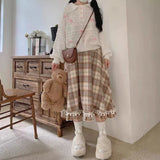 Kawaii Japanese Style Plaid Skirt Women Vintage Long Skirt Preppy Style Autumn Winter Fashion Cute Retro Midi Skirts