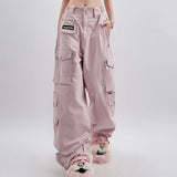 Women's Pink Cargo Pants Vintage Harajuku Y2k Aesthetic Loose Parachute Pants Oversize High Waist Baggy Trousers 2000s Clothes