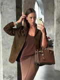 Fashion Suede Lapel With Pocket Jacket Woman Casual Single Breasted Long Sleeve Coat 2024 Lady Autumn Warm High Street Outwear