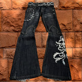 Dermearne 2024 New Retro Distressed Micro-flared Embroidered Jeans Street Men and Women High Waist Harajuku Y2K Industrial Fit Jeans
