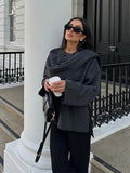 2024 New Fashion Scarf Collar Woolen Jackets For Women Elegant Long Sleeved Side Split Casual Coats Female Chic Autumn Overcoats