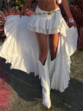 Y2K E-Girl 90s Aesthetic White Asymmetrical Skirts Women Low Waist Layere Ruffle Hem Mini Skirts Grunge Streetwear Bottoms