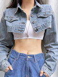 Vintage Long Sleeve Crop Denim Jacket Women 2024 Fashion Jeans Bomber Jackets Cardigan Coat Spring Casual Coats Clothes