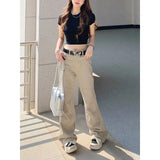 Y2k Vintage Cargo Jeans Women Gyaru Baddies Streetwear Tights Flare Denim Pants Pleated Grunge Korean Fashion Trousers
