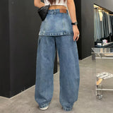 DERMEARNE Women Jeans Autumn 2026 New Fashion jeans Pocket patchwork asymmetry Design Long Trousers Women's Clothing Cotton thin pants