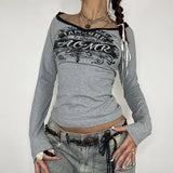 Autumn Long Sleeves T-shirt Women V-Neck Letter Print Crop Top Casual Fashion Tees Female Bodycon Streetwear Sexy Cropped Tops