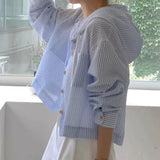 Summer Sun Protection Short Hooded Cardigan for Women Casual Striped Loose Fit Korean Version All-Match Long Sleeve Breathable