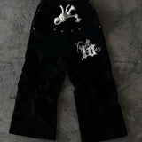 Dermearne Sweatpants Y2K Pants Harajuku Gothic Hip Hop Letter Embroidery Baggy Casual Pants Mens Womens New Elastic Waist Jogging Pants