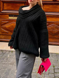 Women's Oversize Knit Sweater Fall Winter Solid Color Slim Long Sleeve Boat Neck Off Shoulder Pullovers Casual Jumpers Streewear