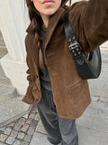 Dermearne Vintage Solid Women Coats Long Sleeve Single Breasted Female Jacket 2024 Fashion Casual Autumn Turn-down Collar Loose Lady Coat
