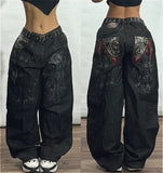 Dermearne 2024 New American Hip-hop Retro Loose Jeans Female Y2K Harajuku High Waist Wide leg Pants Gothic Wide Pants Street Pants Male