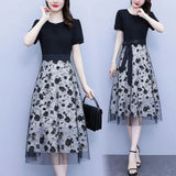 Short Sleeves  Chic Soft Breathable Lady Summer Dress Mid-calf Length Summer Midi Dress Flower Printed   Women Attire