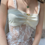 Y2K Lace Trim Short Top Aesthetic White Bow Sweet Sweet Mini Basic Crochet Tee Shirt Casual Women Summer Backless Beach