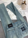 Dermearne Summer Blue Washed Casual Jeans Women Retro Street Hip Hop Loose Harajuku Fashion Letter High Waist Straight Wide Leg Jeans