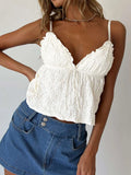 Women V Neck Camisole Solid Color Sleeveless Crop Tops for Streetwear Clubwear Summer 2000s Casual Ruffles Tanks Tops