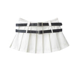 Y2K Mini Skirt Women Korean Fashion Pleated Skirt Summer Casual Vintage Preppy Style Solid Two Belts Short Skirts