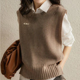 Women Sweater Brand Design Solid Color Sleeveless Female Cotton Sweater Vest Fashion Slim Fit Office Lady Versatile Knitted Top