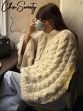 Dermearne 1 Oversize High Neck Knit Pullover Women Lazy Round Neck Kink Solid Sweater Female 2024 Autumn Winter Warm Lady Sweaters
