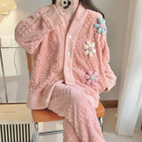 Autumn and Winter Coral Fleece Thickening for Warmth Sweet Flannel Loungewear in The Winter Sleepwear Princess Pajamas Female