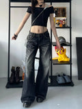 Y2k Black Jeans Women Baggy Vintage High Street Oversized Denim Trousers Gothic Gyaru 2000s Acubi Fashion Jeans