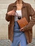 Solid Women Suede Coats Turn-down Collar Single Breasted Pocket Loose Female Jackets 2024 Autumn Winter New Fashion Lady Coats