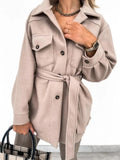 Women's Clothing Autumn and Winter New Fashion Commuter Strap Polo Collar Solid Color Woolen Coat