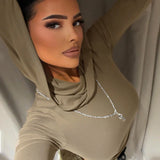 T-shirt Women Hooded Crop Top Autumn Solid Long Sleeves Slim Sexy Basic Tees Fashion Bodycon T-shirts Female Casual Streetwear
