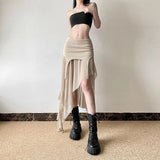 Spicy Girl Style Light and Thin Split Mesh Irregular Skirt for Women High Waist Slim Versatile Mid Length y2k Skirt
