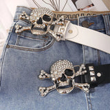 Rivet Belt Porous American Wide Belt Versatile Trouser Belt for Men and Women Punk Rock Nightclub, Personalized Skull Belt