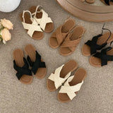2024 Fashion Women Sandals Ladies Flat Roma Heels Knitted Summer Sandals Outside Cross Tied Leather Female Slides Woman Sandals