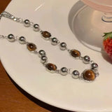 DERMEARNE Retro imitation stone short necklace for women's gothic hip-hop fashion jewelry