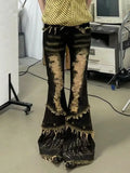 American Vintage Washed Ripped Micro-flared Jeans Millennium Low Waist Slim Fit Wide Leg Jeans Harajuku Style Y2k Hot Girl Jeans