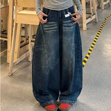DERMEARNE Casual Womens Y2K Loose Baggy Jeans Blue Washed High Street Vintage Cargo Pants Wide Leg Oversized Trousers y2k pants