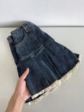 American Retro Kawaii Denim Mini Skirt Women Sexy Gyaru Lace Patchwork High Waist Pleated Jean Skirts Y2k Shorts Summer