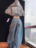 DERMEARNE Gradient Spring 2026 Blue Jeans Women Y2K Vintage High Waisted Jeans Straight Streetwear Loose Large Wide Leg Denim Pants