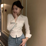 Elegant Women Korean Shirts Fashion Streetwear Female Slim Blouse Spring Y2K Casual Office Ladies Sexy Cropped Tops New