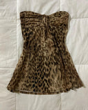 Dermearne 2 Y2K Vintage Hot Girl Strapless Off Shoulder Ruched Tube Tops Women's Front Ruffles Summer Party Clubwear Tank Leopard print Vest