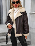Winter Casual Lady Thick Warm Coat High Street Motorcycle Outwear Women Faux Lamb Fur Leather Jacket