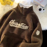Y2K New American Letter Embroidered Lambswool Collar Cotton-Padded Jacket Trend Street Hip-Hop Loose Casual Joker Couple Coats