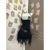 Halter Punk Vintage Y2k Tops Sexy Subculture Gothic American Retro Casual Chic Wrap Chest Tanks Black Summer 2024 Women Camis